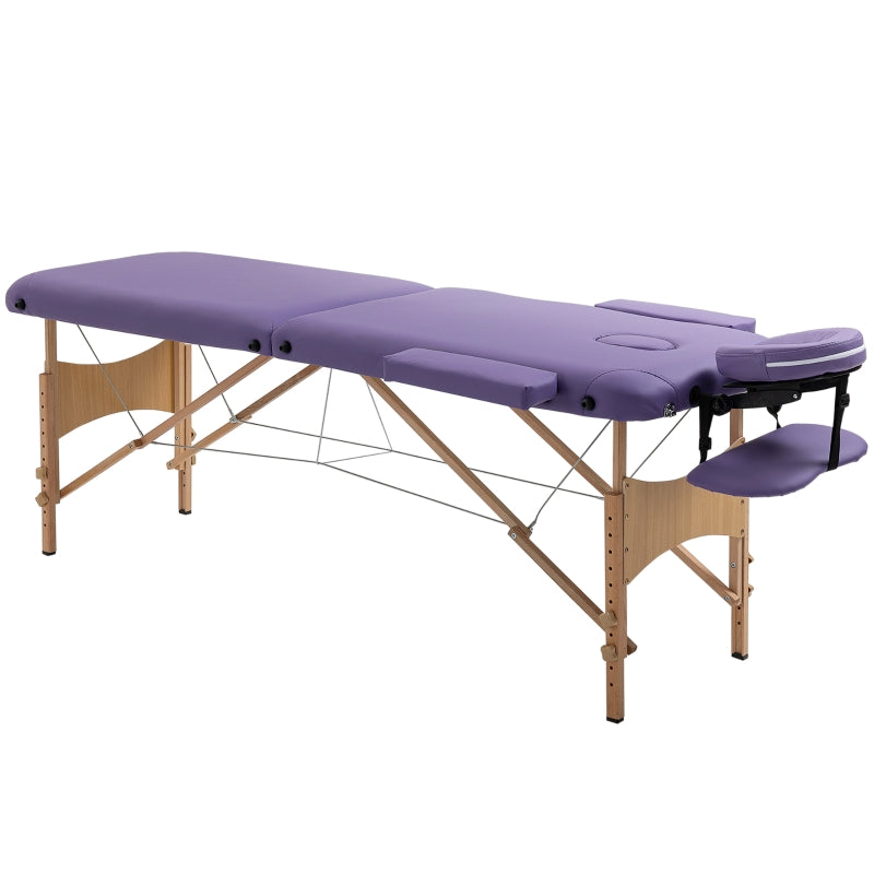 HOMCOM Massage Table Bed Couch Beauty Bed 2 Section Therapy Bed Lightweight Portable Folding Spa Bed Purple