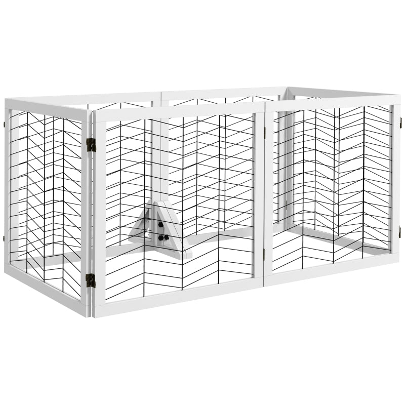 PawHut 6 Panels Pet Gate, Wooden Foldable Dog Barrier w 2PCS Support Feet, for Small Medium Dogs - White