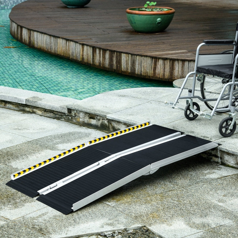 HOMCOM Wheelchair Ramp, 152L x 73Wcm, 272KG Capacity, Folding Aluminium Threshold Ramp w/ Non-Skid Surface, Transition Plates Above & Below for Steps