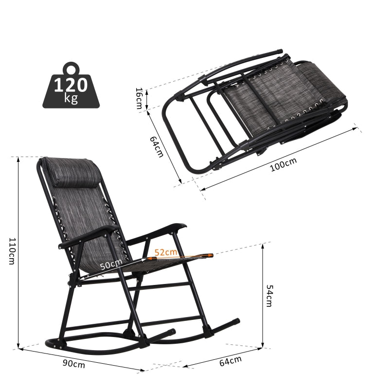 Outsunny Garden Rocking Chair Folding Outdoor Adjustable Rocker Zero-Gravity Seat with Headrest Camping Fishing Patio Deck - Grey