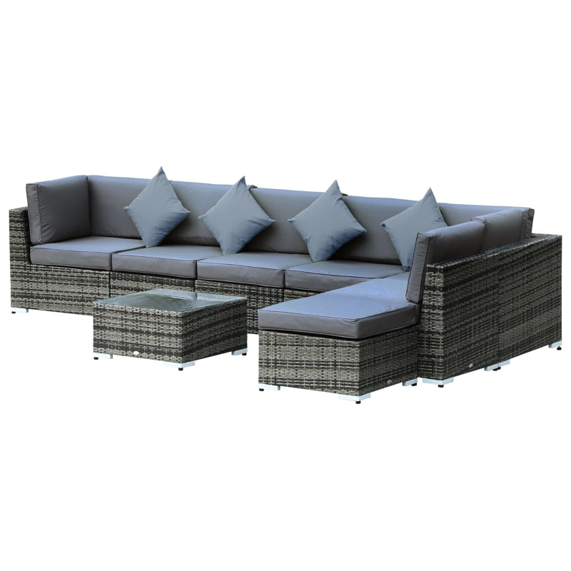 Outsunny 7-Seater Rattan Sofa Set Garden Furniture Aluminium Patio Set Wicker Seater w/Table, Grey