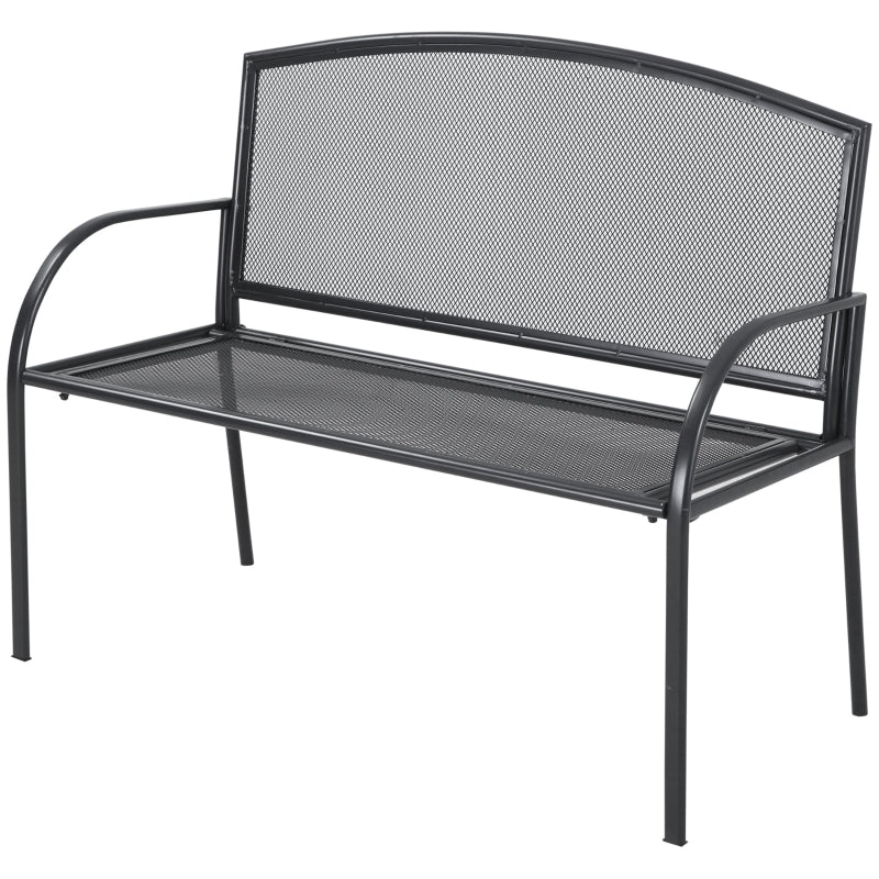 Outsunny Metal Outdoor Bench, 2 Seater Outdoor Furniture Chair, Loveseat for Patio, Park, Porch and Lawn, Grey