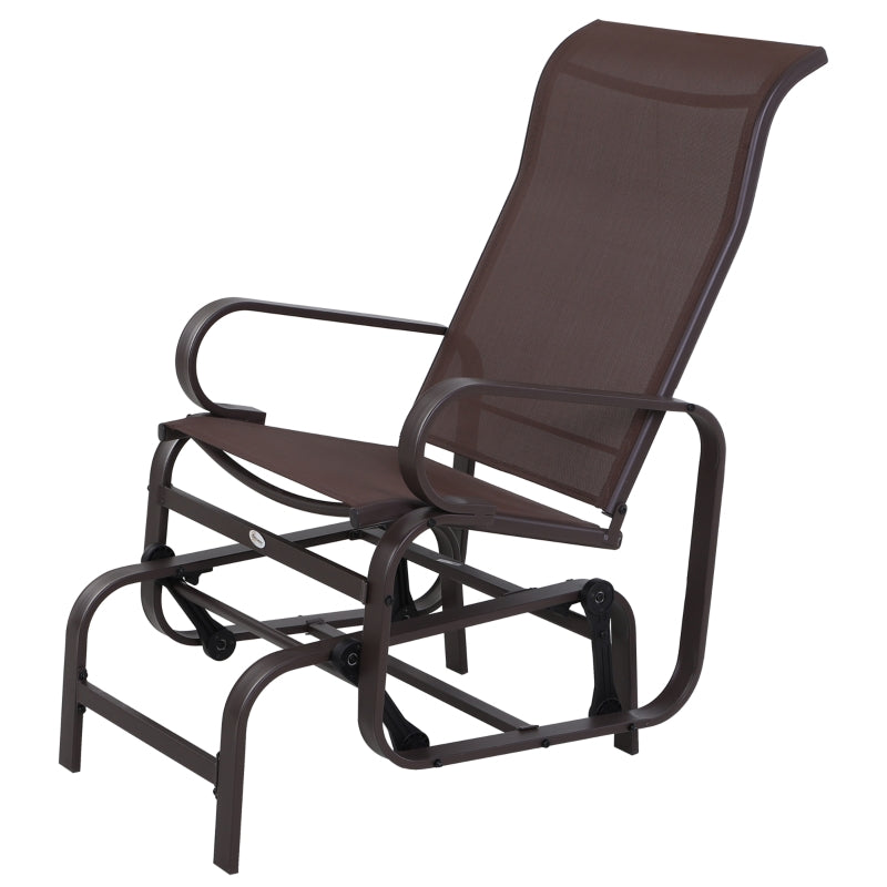 Outsunny Outdoor Gliding Rocking Chair with Sturdy Metal Frame Garden Comfortable Swing Chair for Patio, Backyard and Poolside, Brown