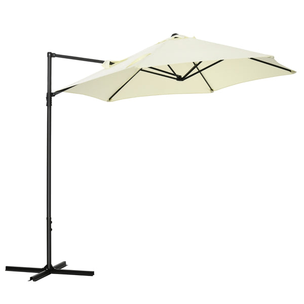 Outsunny 2.5M Garden Cantilever Parasol with 360° Rotation, Offset Roma Patio Umbrella Hanging Sun Shade Canopy Shelter with Cross Base, Beige