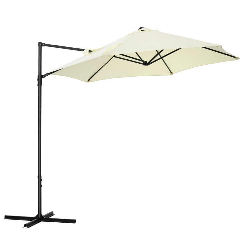 Outsunny 2.5M Garden Cantilever Parasol with 360° Rotation, Offset Roma Patio Umbrella Hanging Sun Shade Canopy Shelter with Cross Base, Beige