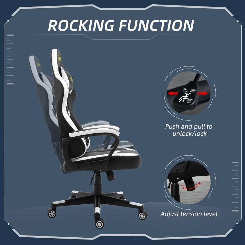 Vinsetto Racing Gaming Chair with Lumbar Support, Headrest, Swivel Wheel, PVC Leather Gamer Desk Chair for Home Office, Black White