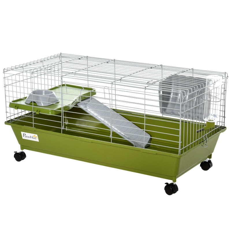 PawHut 35" Small Animal Cage Chinchilla Guinea Pig Hutch Ferret Pet House with Platform Ramp, Food Dish, Wheels, & Water Bottle