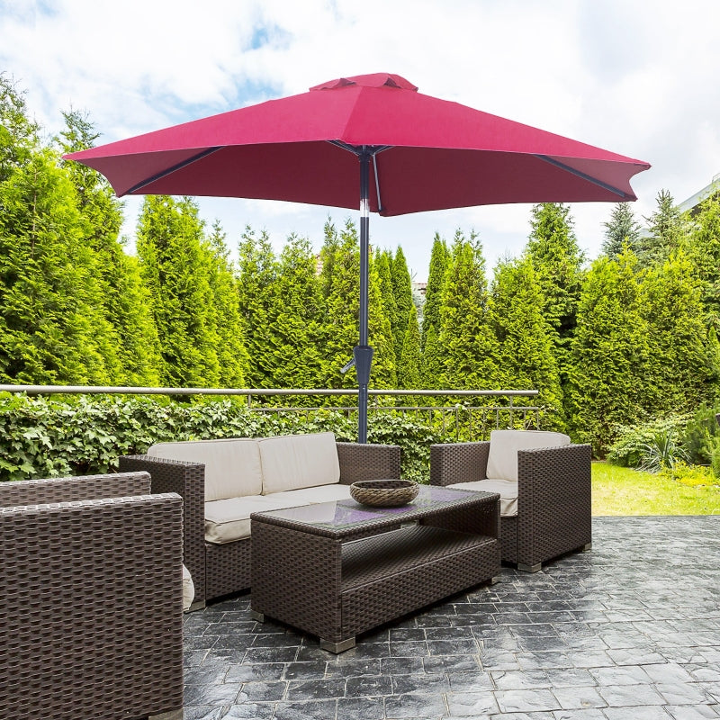 Outsunny 2.7M Tilting Parasol Sun Parasol Outdoor Garden Umbrellas Sun Shade Aluminium Frame with Crank（Wine Red）