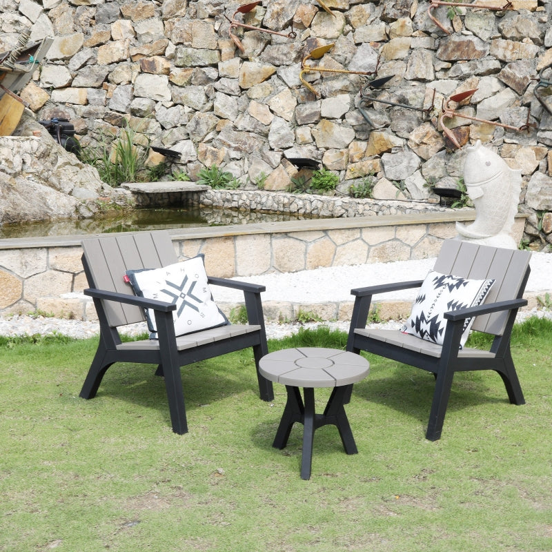 Outsunny 3 Piece Patio Bistro Set Outdoor Garden Furniture Set with 1 Round Table and 2 Armchairs, PP, Grey