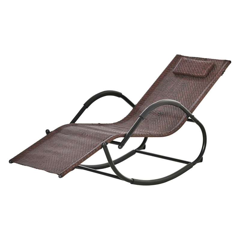 Outsunny Rocking Chair Zero Gravity Rocking Lounge Chair Rattan Effect Patio Rocker w/ Removable Pillow Recliner Seat Breathable Texteline - Brown