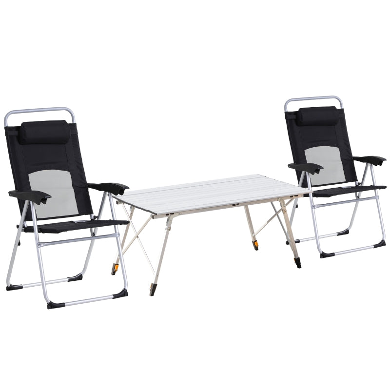 Outsunny 3 Piece Folding Camping Table and Chairs Set, Backpacking Chairs with Portable Table