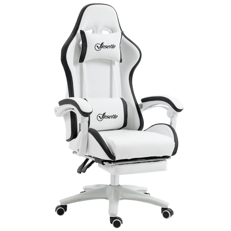 Vinsetto Racing Gaming Chair, Reclining PU Leather Computer Chair with 360 Degree Swivel Seat, Footrest, Removable Headrest White and Black