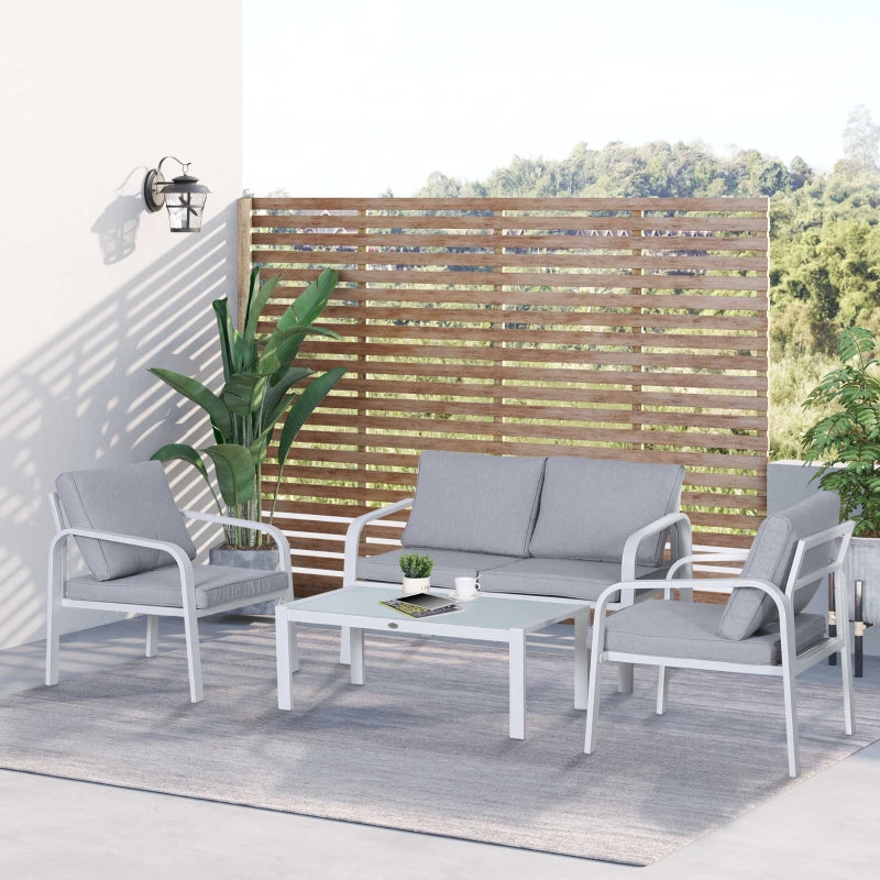 Outsunny 4-Seater Outdoor PE Rattan Table and Chairs Set White/Grey