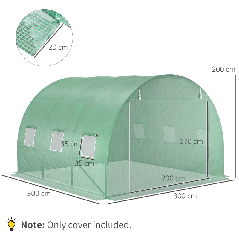 Outsunny 3 x 3 x 2m Greenhouse Replacement Cover ONLY Winter Garden Plant PE Cover for Tunnel Walk-in Greenhouse with Roll-up Windows