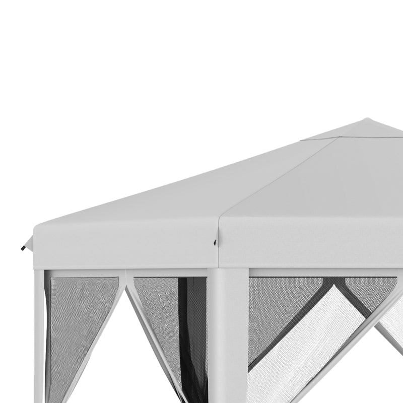 Outsunny 3.2m Pop Up Gazebo Hexagonal Canopy Tent Outdoor Sun Protection with Mesh Sidewalls, Handy Bag, Light Grey