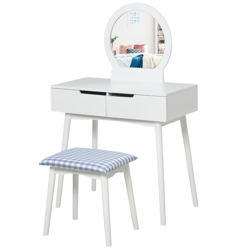 HOMCOM Dressing Table & Stool Set w/ Drawers Mirror Modern Elegant Vanity Makeup Padded Seat Home Bedroom Beauty Furniture White