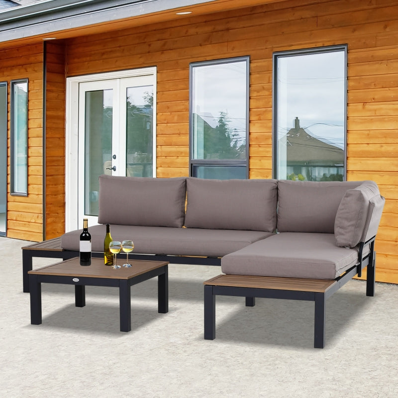 Outsunny 3-Piece Aluminium Frame Outdoor Garden Furniture Set Mixed Grey