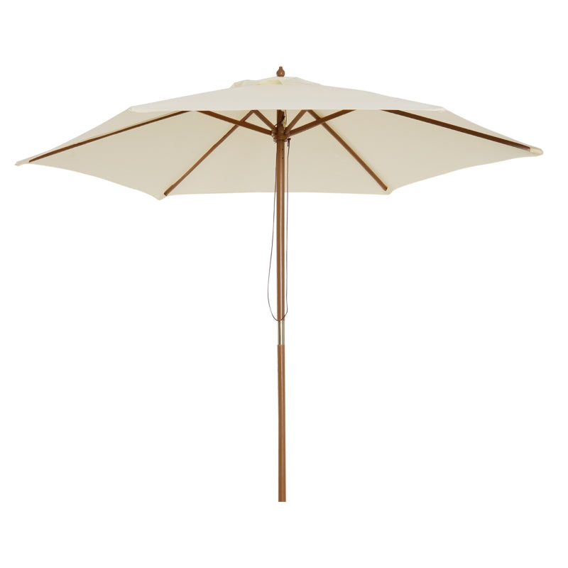 Outsunny 2.5m Wood Wooden Garden Parasol Sun Shade Patio Outdoor Umbrella Canopy New(Beige)