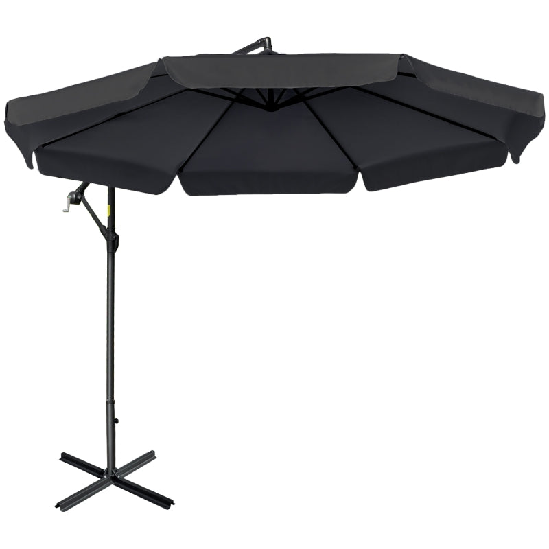 Outsunny 2.7m Banana Parasol Cantilever Umbrella with Crank Handle and Cross Base for Outdoor, Hanging Sun Shade, Black 