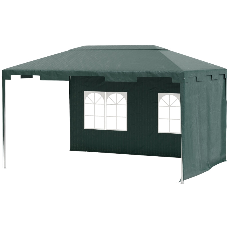 Outsunny 3 x 4 m Garden Gazebo Marquee Party Tent with 2 Sidewalls for Patio Yard Outdoor - Green