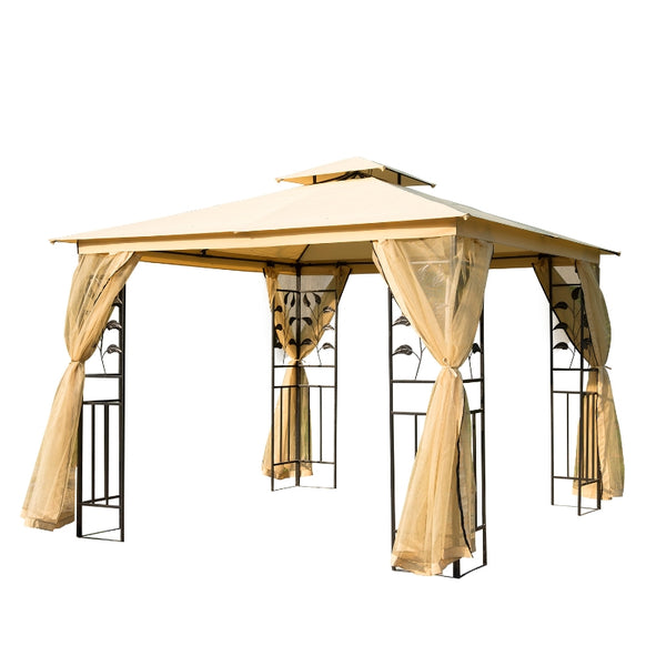 Outsunny 3x3 m Double Top Gazebo-Beige