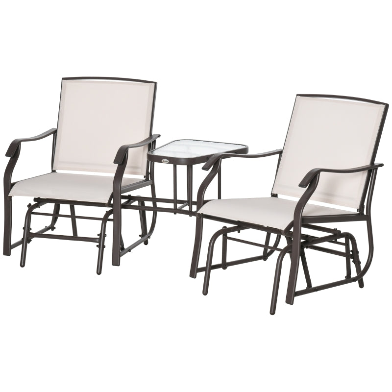 Outsunny Garden Double Glider Rocking Chairs Gliding Love Seat with Middle Table Conversation Set Patio Backyard Relax Outdoor Furniture Beige