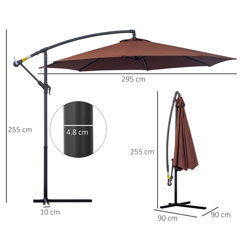 Outsunny 3 m Hanging Umbrella Parasol-Coffee