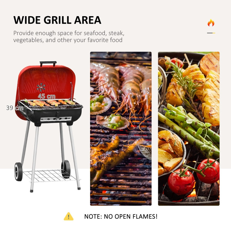 Outsunny Charcoal Trolley BBQ Garden Outdoor Barbecue Cooking Grill High Temperature Powder Wheel 46x52.5x76cm New