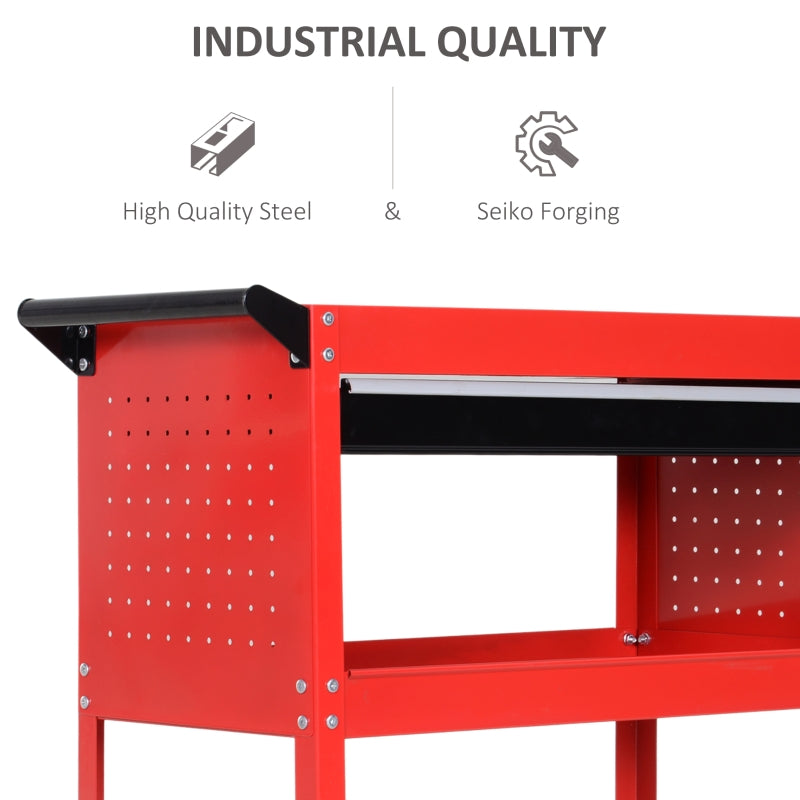 DURHAND 3-Tier Tool Trolley Cart Storage Shelf Roller Cabinet DIY Box Garage Workshop with Drawer Red