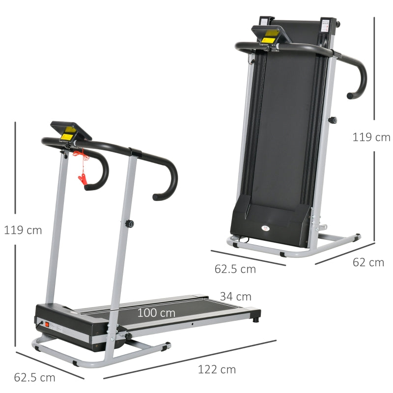 HOMCOM 10km/h Unisex Electric Treadmill, Folding Indoor Cardio Treadmill, 1.25HP Motorised Running Jogging Walking Machine, w/ 3 Programs, LCD Monitor