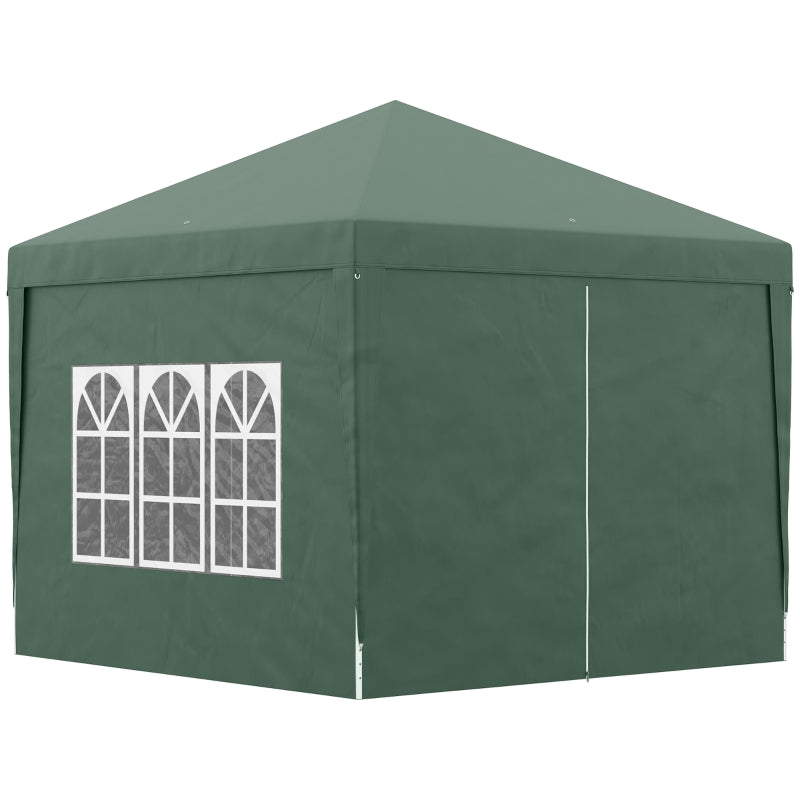 Outsunny 3 x 3m Pop Up Gazebo, Wedding Party Canopy Tent Marquee with Carry Bag and Windows, Green