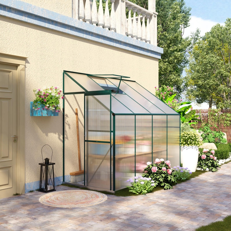 Outsunny Walk-In Greenhouse Lean to Wall Greenhouse Garden Heavy Duty Aluminium Polycarbonate with Roof Vent for Plants, 253 x 127 x 220 cm