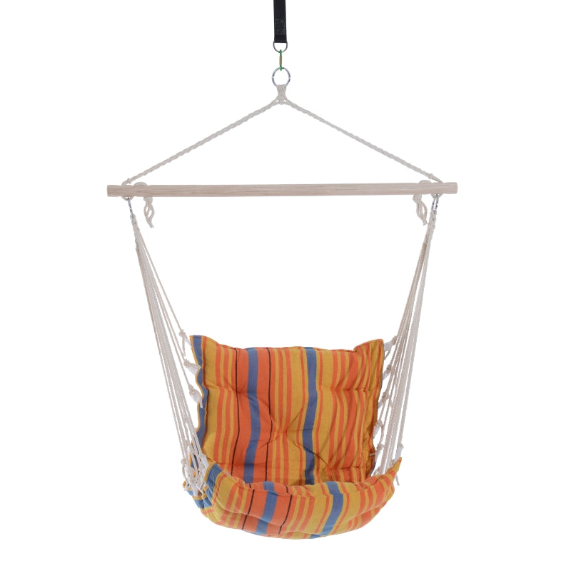 Outsunny Hanging Hammock Chair Cotton Rope Cushioned Chair Garden Yard Patio Swing Seat Wooden Cotton Cloth, Orange