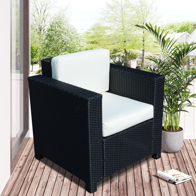 Outsunny 1 Seater Rattan Garden All-Weather Wicker Weave Single Sofa Armchair with Fire Resistant Cushion - Black