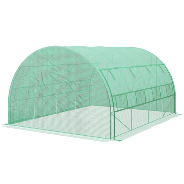 Outsunny Polytunnel Greenhouse Walk-in Grow House Tent with Roll-up Sidewalls, Zipped Door and 8 Windows, 4x3x2m Green