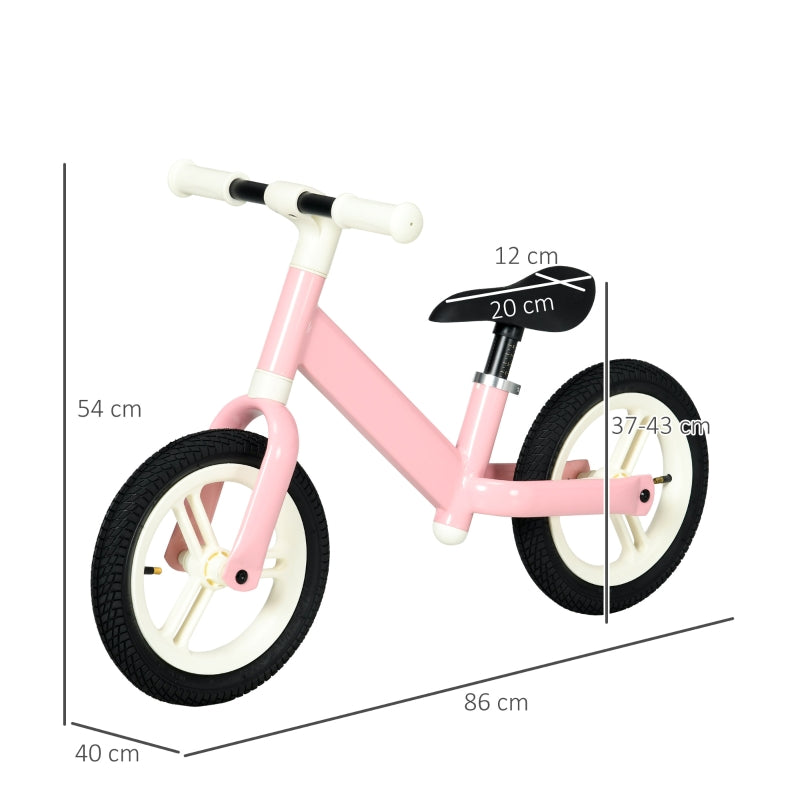 AIYAPLAY 12" Kids Balance Bike, No Pedal Training Bike for Children with Adjustable Seat, 360° Rotation Handlebars - Pink