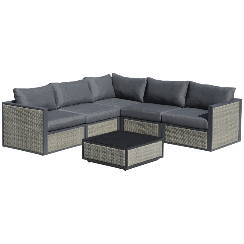 Outsunny 5-Seater Garden PE Rattan Sofa Sofa Set w/ Coffee Table and Padded Cushion, Grey