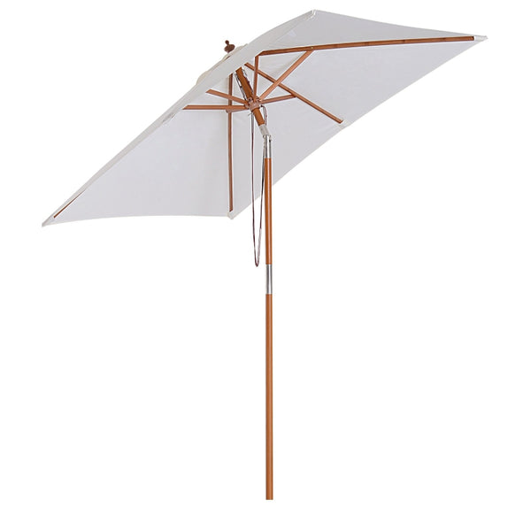 Outsunny 2m x 1.5m Patio Garden Parasol Sun Umbrella Sunshade Canopy Outdoor Backyard Furniture Fir Wooden Pole 6 Ribs Tilt Mechanism -  Cream White