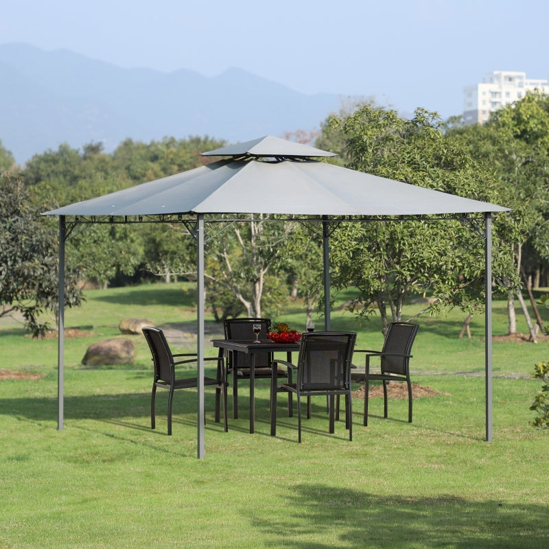 Outsunny 2-Tier Roof Gazebo, 300Lx300Wx264H cm, Steel Frame-Black/Grey