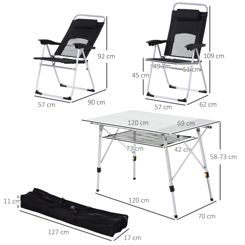 Outsunny 3 Piece Folding Camping Table and Chairs Set, Backpacking Chairs with Portable Table