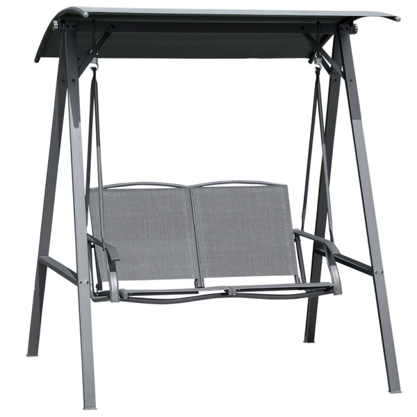 Outsunny 2 Seater Garden Swing Chair, Outdoor Canopy Swing Bench with Adjustable Shade and Metal Frame, Dark Grey