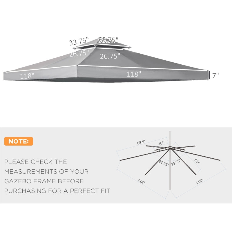 Outsunny 3 x 3(m) Gazebo Canopy Roof Top Replacement Cover Spare Part Deep Grey (TOP ONLY)