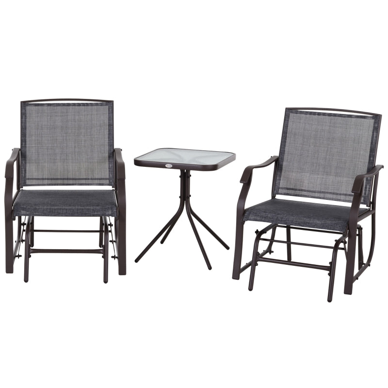 Outsunny Glider Rocking Chair & Table Set 2 Single Seaters Rocker Garden Swing Chair Patio Furniture Bistro Set Grey