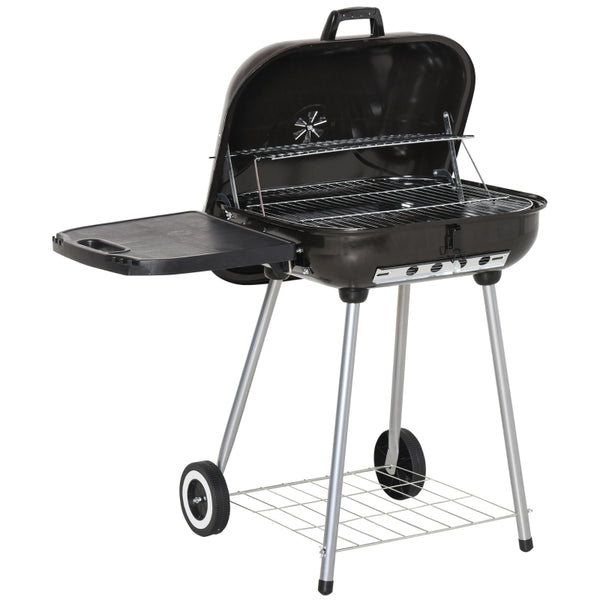 Outsunny Portable Charcoal BBQ Grill 2 Burner Garden Barbecue Trolley w/ Wheels Cooking Heat Control Shelves Smoker