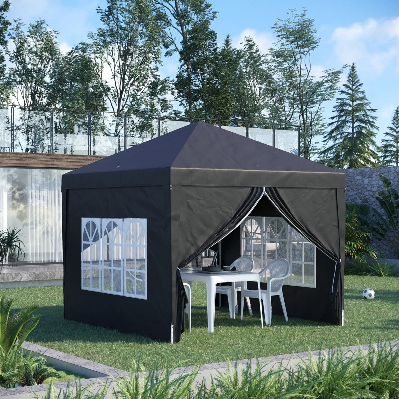 Outsunny 3 x 3 Meters Pop Up Water Resistant Gazebo Wedding Camping Party Tent Canopy Marquee with Carry Bag and 2 Windows, Black