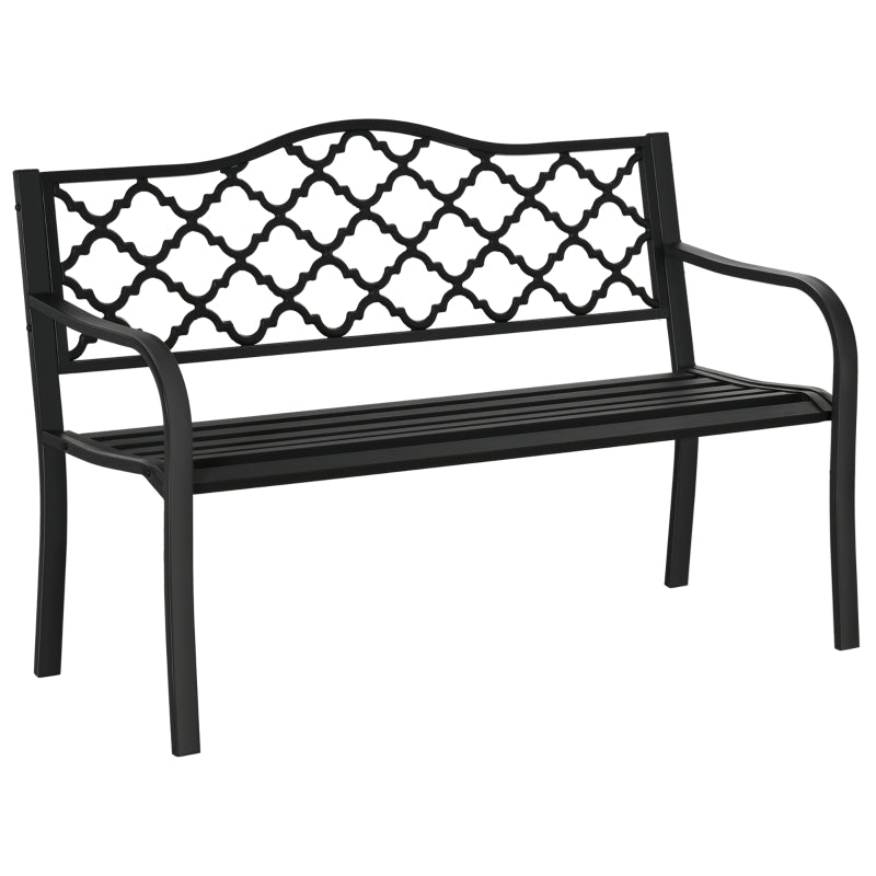 Outsunny 2-Seater Outdoor Garden Bench Cast Iron Antique Park Loveseat Chair with Armrest for Yard, Lawn, Porch, Patio, Steel