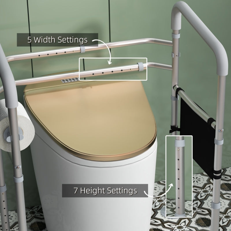 HOMCOM Free Standing Toilet Frame, Height & Width Adjustable Toilet Safety Frame w/ Arms, Additional Suction Cups, Handrail Grab Bar, 136kg Capacity