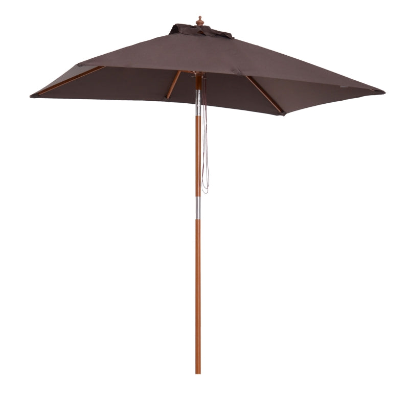 Outsunny 2m x 1.5m Patio Parasol Garden Umbrellas Sun Umbrella Bamboo Sunshade Canopy Outdoor Backyard Furniture Fir Wooden Pole 6 Ribs Tilt Mechanism