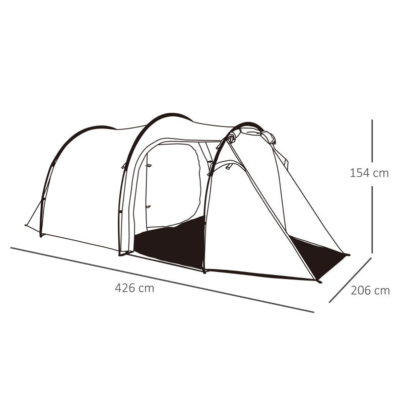 Outsunny 2-3 Man Tunnel Tents w/ Vestibule Camping Tent Porch Air Vents Rainfly Weather-Resistant Shelter Fishing Hiking Festival Shelter Blue