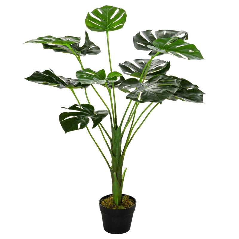 Outsunny 85cm/2.8FT Artificial Monstera Tree Decorative Cheese Plant 13 Leaves with Nursery Pot, Fake Tropical Palm Tree for Indoor Outdoor Décor